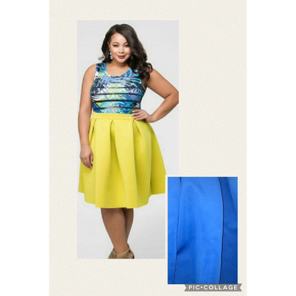 (CL) Ashley Stewart Royal Blue Scuba Box Pleat A-Line Skirt Plus 24 High‎ Waist